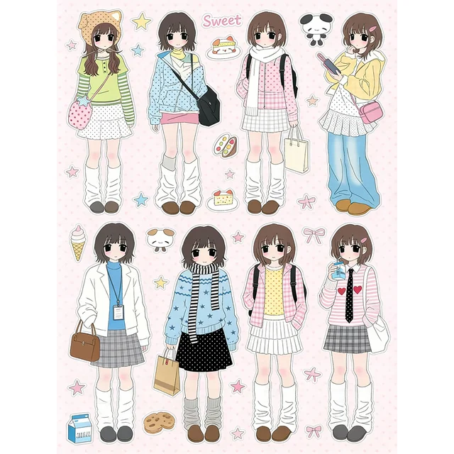 Fille vie mignon dessin animé Gilrl Dairly Collage personnages Guka autocollants bricolage manuel décoratif matériel 1