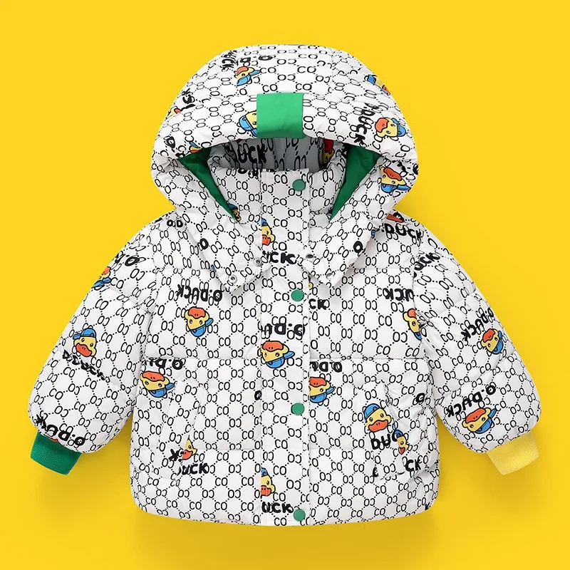4-10 år gammel dreng hættejakke til småbørn Ny vinter tyk varm sød tegneserie and pige baby overtøj_voghion.com