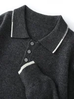 Men's 100% Cashmere Polo Sweater Autumn Winter Basic Smart Casual Long Sleeve Pullover Cashmere Knitwear Soft Comfy Clothing Top 1