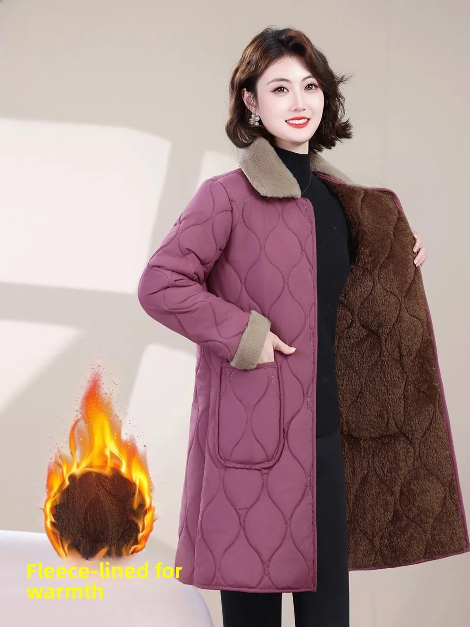 Thickened Fleece Cotton Jacket Coat for Mom Winter New Arrival 2025 Mid-Length Warmth Women's Fashion Outerwear Coat