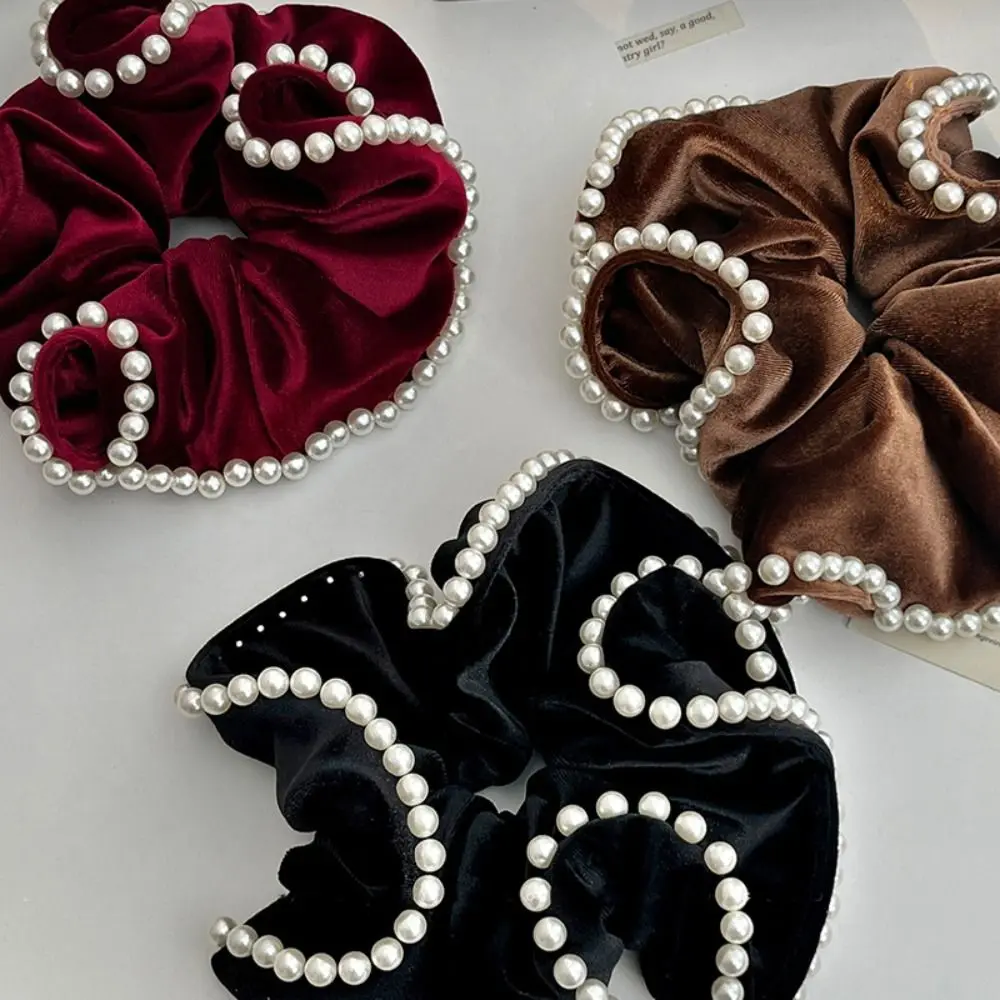 

Elastic Hair Band Velvet Scrunchies Ponytail Holder Hair Tie Pearl Hair Rope Hair Ring Hair Accessories Large Intestine Hairband