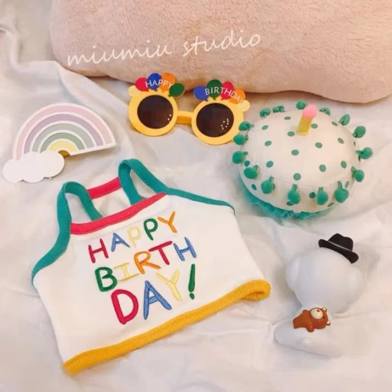 

Dog Pet Clothing Letter Suspender Vests for Dogs Clothes Cat Small Happy Birthday Print Cute Thin Summer Fashion Accessories