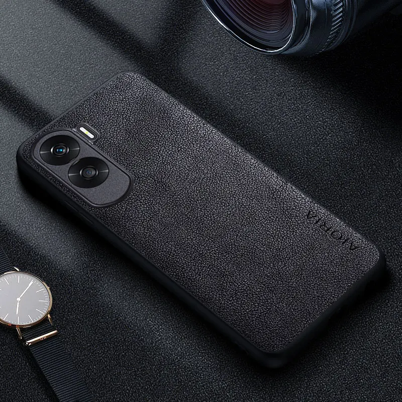 Premium Luxury Leather Phone Case - Retro Business Style Solid Color Cover