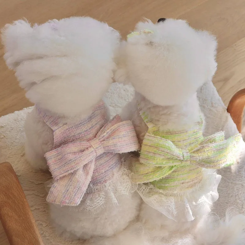 

Luxury Pet Dogs Princess Dress Color Weave Dogs Clothes Big Bow Tie Send Hairpin For Small Dogs Yorkies Chihuahua Ropa Perro