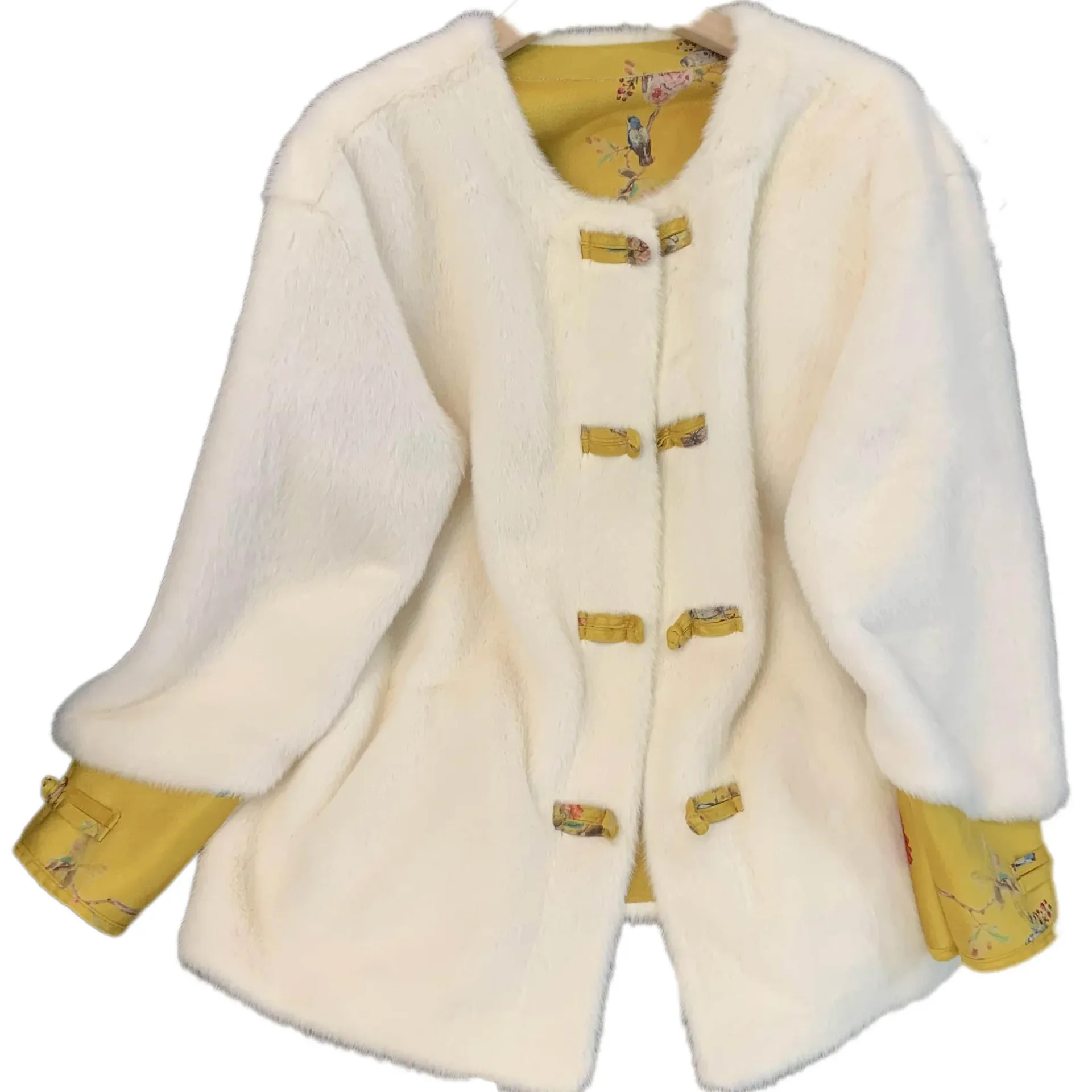 2022 New Imitation Mink European Mink Gold Mink Velvet Chinese Style Fur Environmental Protection Mao Mao Coat Slim Buckle New C
