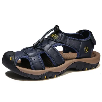 ⁦male Sandals summer leather sandals man beach and outdoor sandals casual summer shoes boy anti-slip man sandals plus size 38-48⁩ – תמונה ⁦1⁩