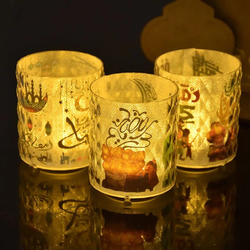 EID Mubarak Night Lights Ramadan Decoration 2023 Candle Cup Led Lights Ornament For Home Muslim Festival Party Eid Al-Fitr Gifts
