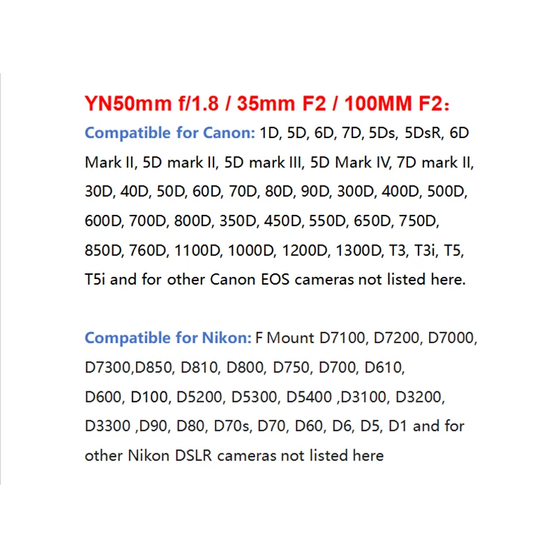 Фото YONGNUO YN50mm F1.8 YN35mm F2.0 объектив Авто фокус линзы для Canon Nikon DSLR камер D7100 D3200 D3300 D3100 D5100 D90 600D 650D №2