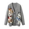 Women Knitted Cardigans Cartoon Cat Pattern Retro Korean Chic Long Sleeve V-neck Sweater Coat Fashion Outerwear Loose Female Top 1