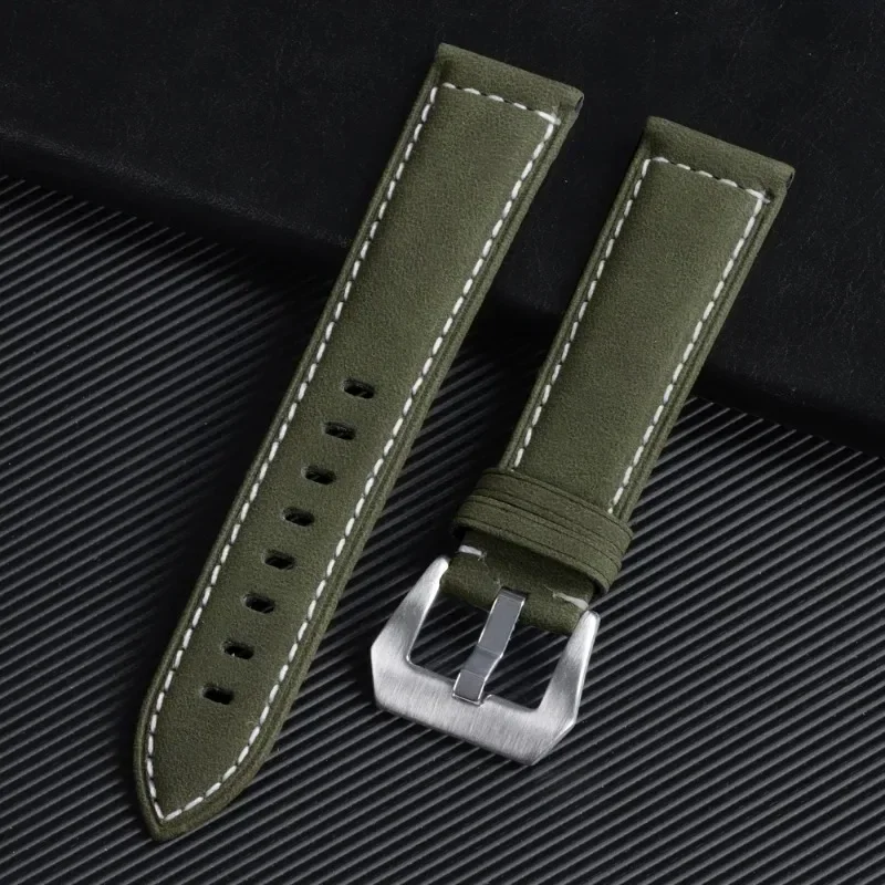Vintage Matte Polished Genuine Leather Watch Strap - Blue Brown Bracelet