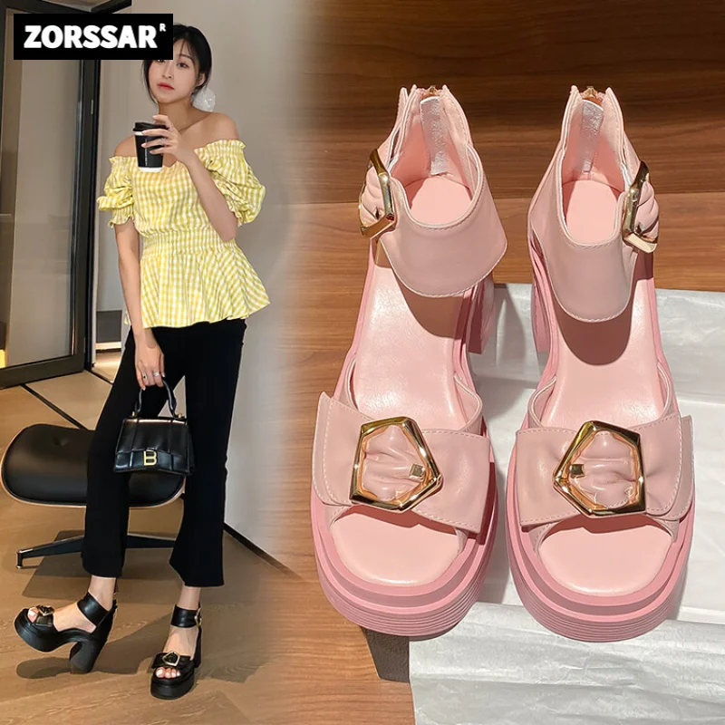 

Womens Roman Sandals Fish Mouth Chunky Heels Thick Bottom Gladiator Sandals Womens Shoes Summer Non-slip Outdoor Beach Shoes