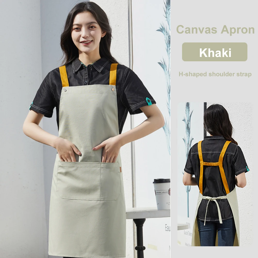 

Kitchen Apron Men Women Waterproof Bib with Adjustable Shoulder Straps Front Pockets Chef Apron for Restaurant Tea Shop Cafe