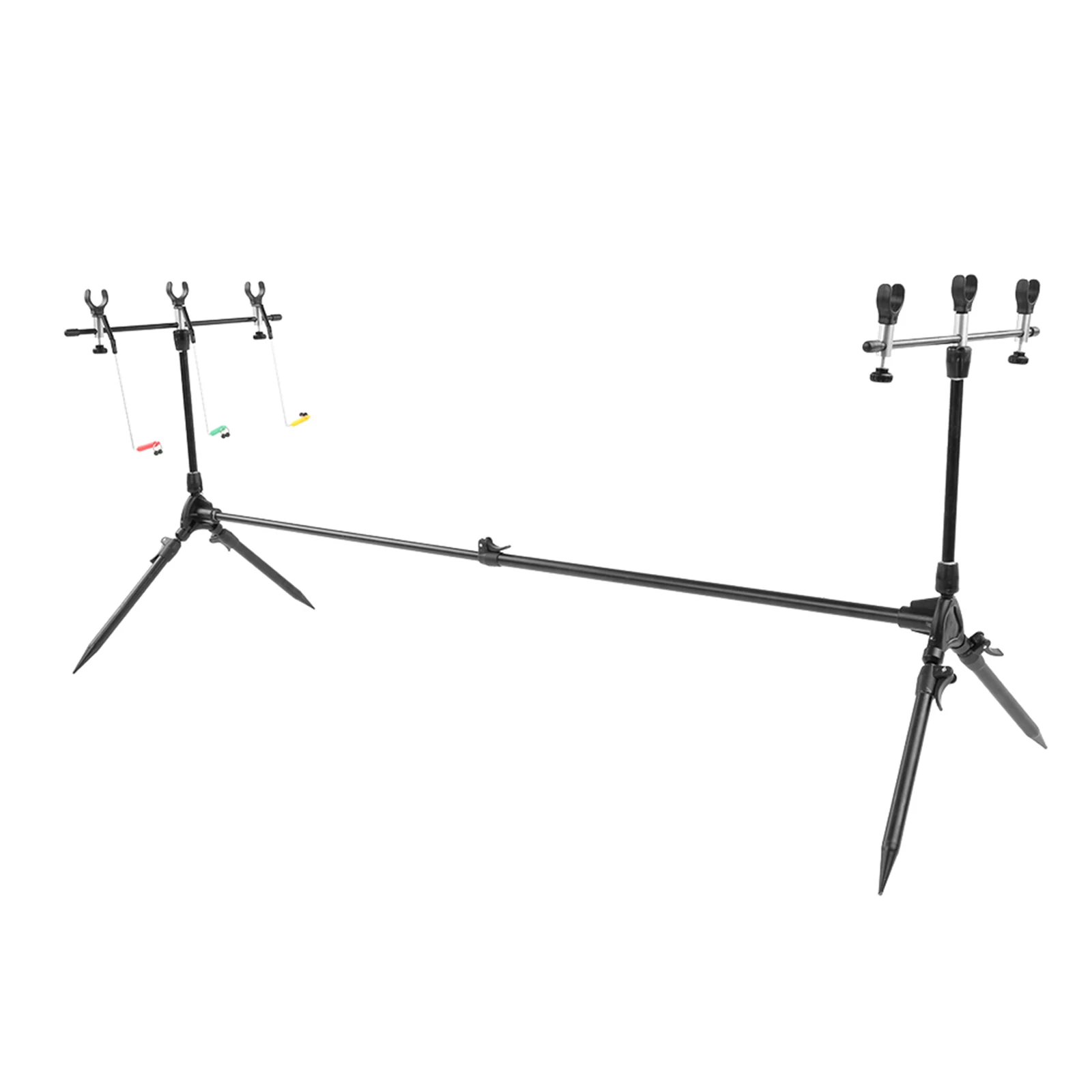 

Lixada Adjustable Retractable Carp Fishing Rod Pod Stand Holder Fishing PoIe Pod Stand with 3 Bite Alarms and Swinger Indicators