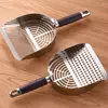 Stainless Steel Cat Litter Scoop Long Handle Sturdy Mesh Cat Poop Sifting Tool Wood Handle Non-stick Pet Waste Shovel 5