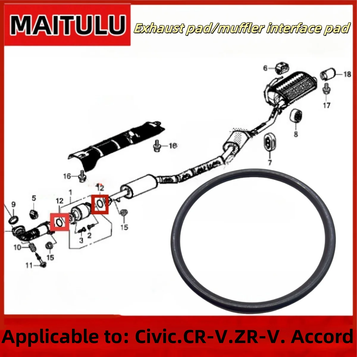 For-Civic 23-25 CR-V ZR-V Odyssey High exhaust gasket muffler interface pad Auto parts 18302SP0003