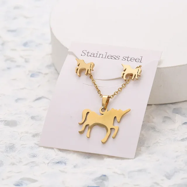 New Animal Flower Butterfly Pendant Stainless Steel Necklace For Women Gold Color Chain Necklaces Earrings Jewelry Set Gifts 5