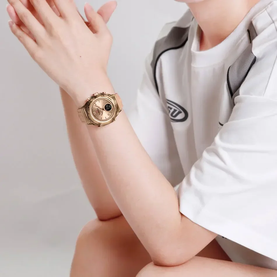NAVIFORCE Stylish Women's Dual Display Luminous Quartz Watch with Silicone Band