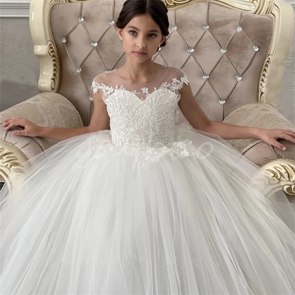 Tulle Puffy Flower Girl Dresses For Wedding Party Princess Lace Appliques Ball Gown Kid First Communion Gowns