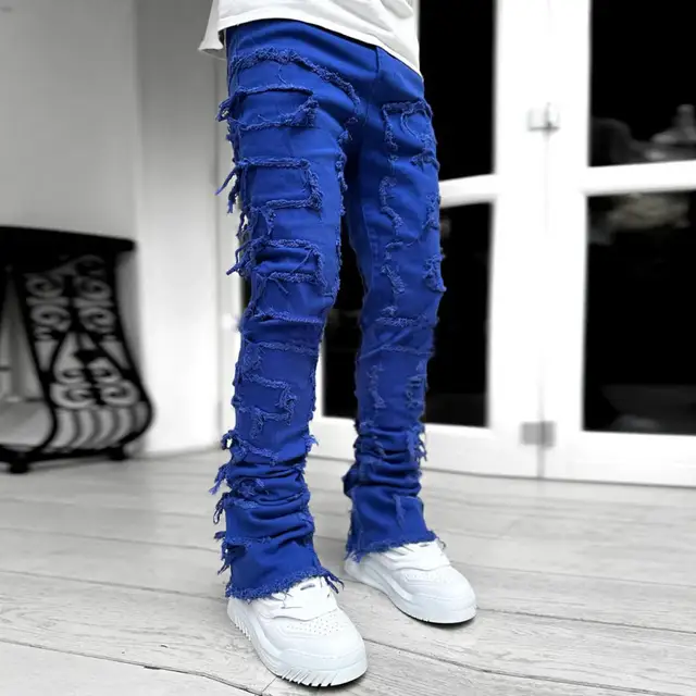 Moda Pantaloni Molto Strappati Jeans Strappati Uomo Chiari Jeans