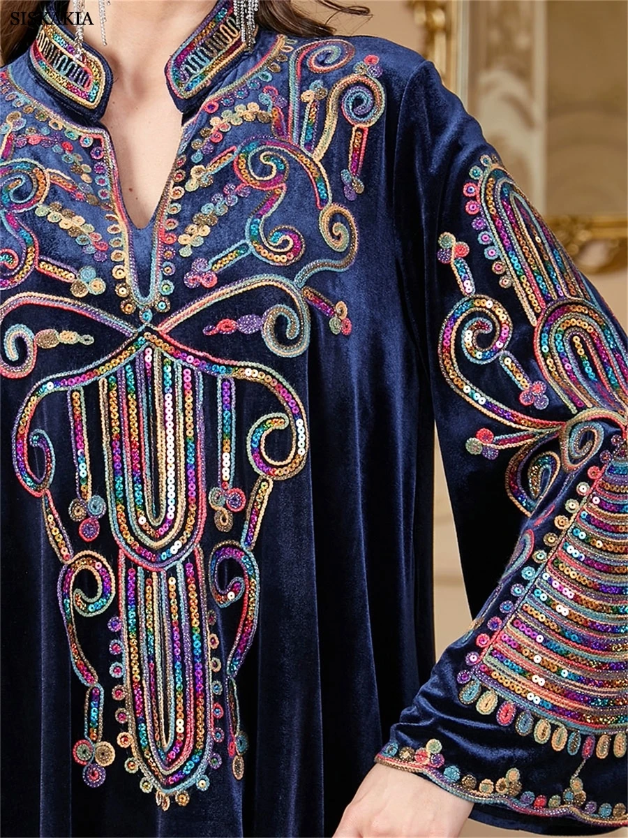 فستان مسلم مطرز من Siskakia عبايات ذهبية مخملية لل...