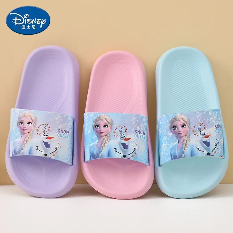 

Disney Frozen Summer Girls Slippers Elsa Anna Plush Shoes Non Slip Soft Sole Bathing Sandals Breathable Beach Drag Sneakers