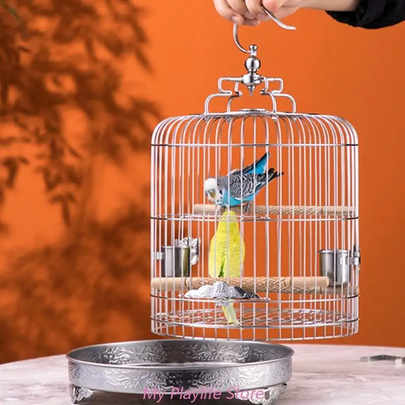 

Small Stainless Steel Bird Cage Bird Nest Rust Resistant Metal Carriers for Parrots with 3Pcs Perches Stand and 2Pcs Bowls