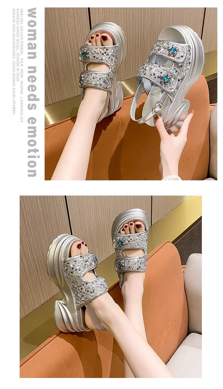 Chunky Platform Bling Rhinestone Sandals For Women Beach Summer_voghion.com