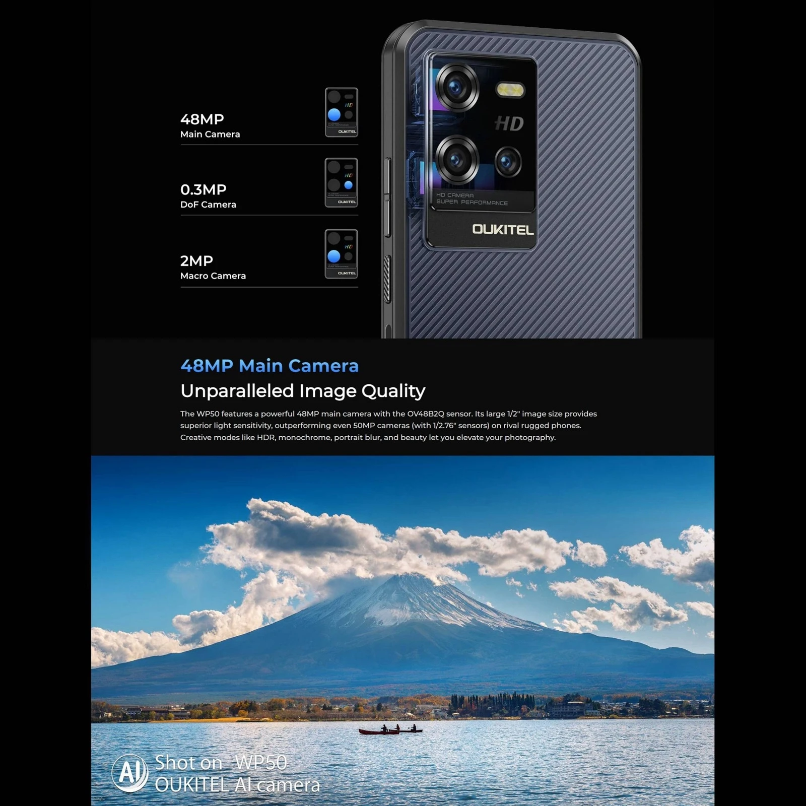 Oukitel WP50 5G Rugged Phone 4GB+256GB 6.6 inch Android 14.0 MediaTek Dimensity 6100+ Octa-core 48MP NFC 5G Smartphone