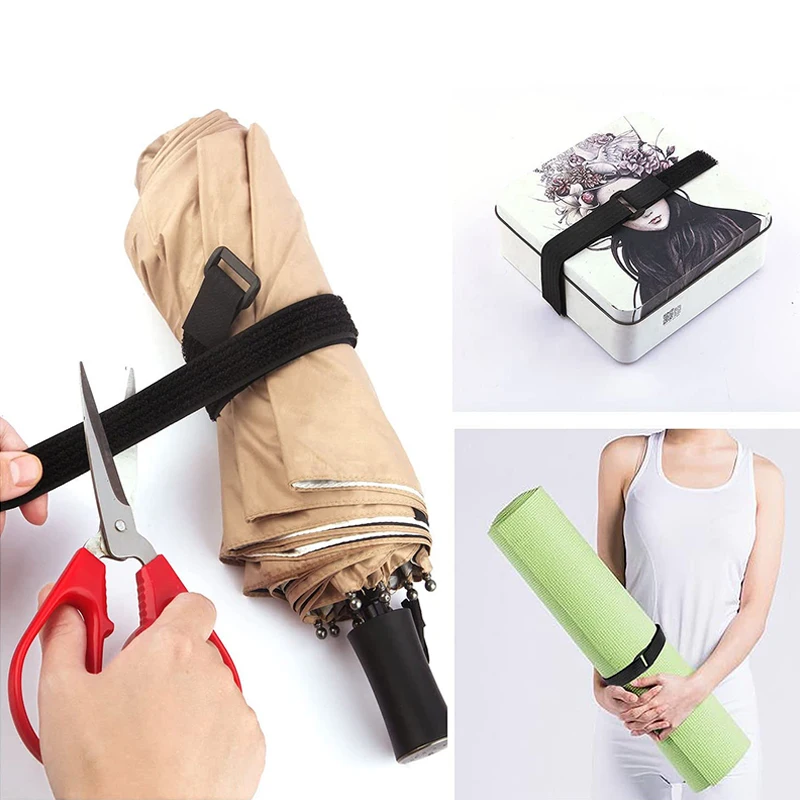 Adjustable Black Reusable Cable Straps with Buckles - Hook and Loop Cord Organizer