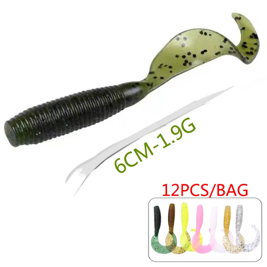 12pcs Grub Worm Long Tail Salt Smell Soft Silicone/Artificial/Fake Bait Bass  Carp Shad Jig Wobblers Fishing Tackle/Lure Swimbait