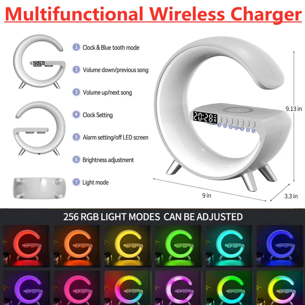 15W Multifunctional RGB Night light Fast Wireless Charger Alarm Clock