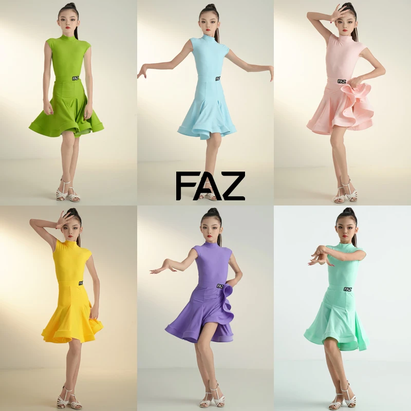 Dance Dress Summer Children's Latin Dance Competition Dress for Girls Professional Standard Bag Shoulder Sleeveless Skir