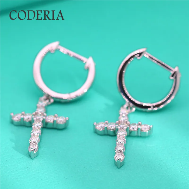 Sterling Silver S925 Full Diamond Cross Drop Earrings Moissanite Earrings Men And Women With The Same Style Personality Jewelry