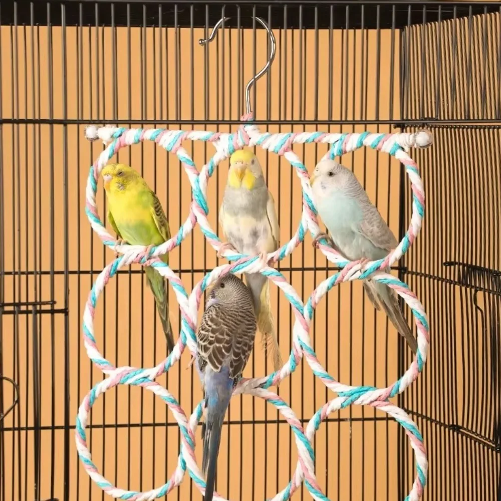 Parrot Toys Woven Cotton Rope Swing,Pet Bird Climbing Toy,Colorful Hanging Rings,New Hanging 9 Rings Parrot Bird Play Toy