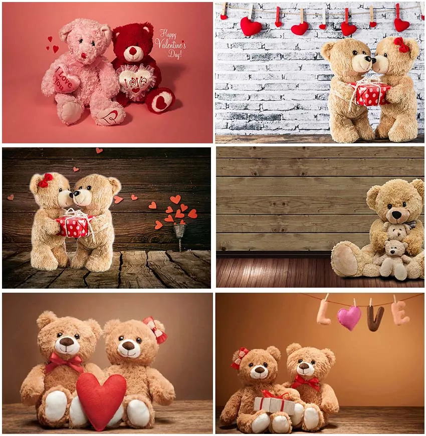 

Милая парная фотография медведей Тедди кукла красный любовь сердце подарок декор на День святого Валентина деревянные доски Фото фоны