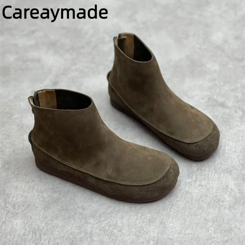 

Careaymade-Genuine Leather Women's Boots Fashion Winter/Spring wool warm After Zipper British handmade Women single Short Boots