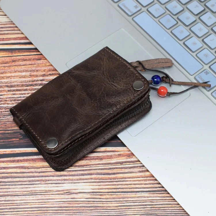 

Retro Zero Wallet Plant Tanned Cowhide Handmade Old Multi functional Simple Driver's License Buckle Key Bag