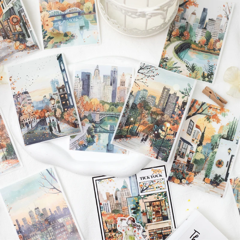 200cm/roll Washi Tape Artistic Hand-painted Fresh Plants Urban Architecture Scenery Hand tent Tape Collage Material DIY Decorati 2