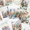 200cm/roll Washi Tape Artistic Hand-painted Fresh Plants Urban Architecture Scenery Hand tent Tape Collage Material DIY Decorati 2