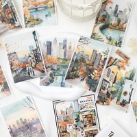 200cm/roll Washi Tape Artistic Hand-painted Fresh Plants Urban Architecture Scenery Hand tent Tape Collage Material DIY Decorati 2