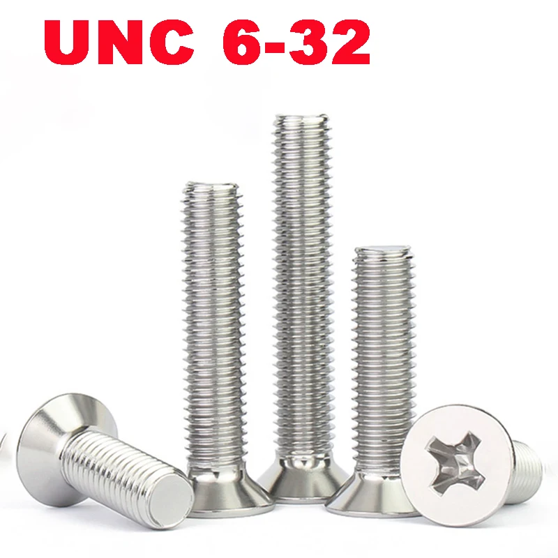 

100PCS/Lot,UNC 6-32 US Cross Thread 304 Stainless Steel Phillips Flat Countersunk Head Screw Bolts