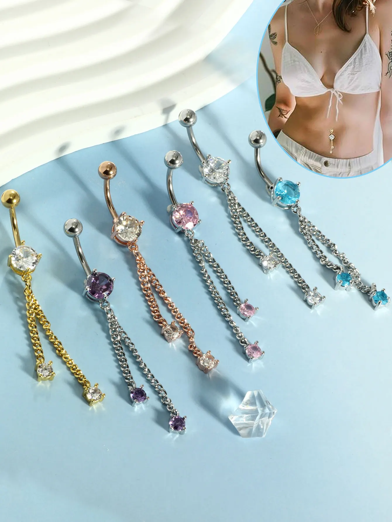 wholessales belly button piercing stainless steel chain dangle navel rings for women 6 color choose