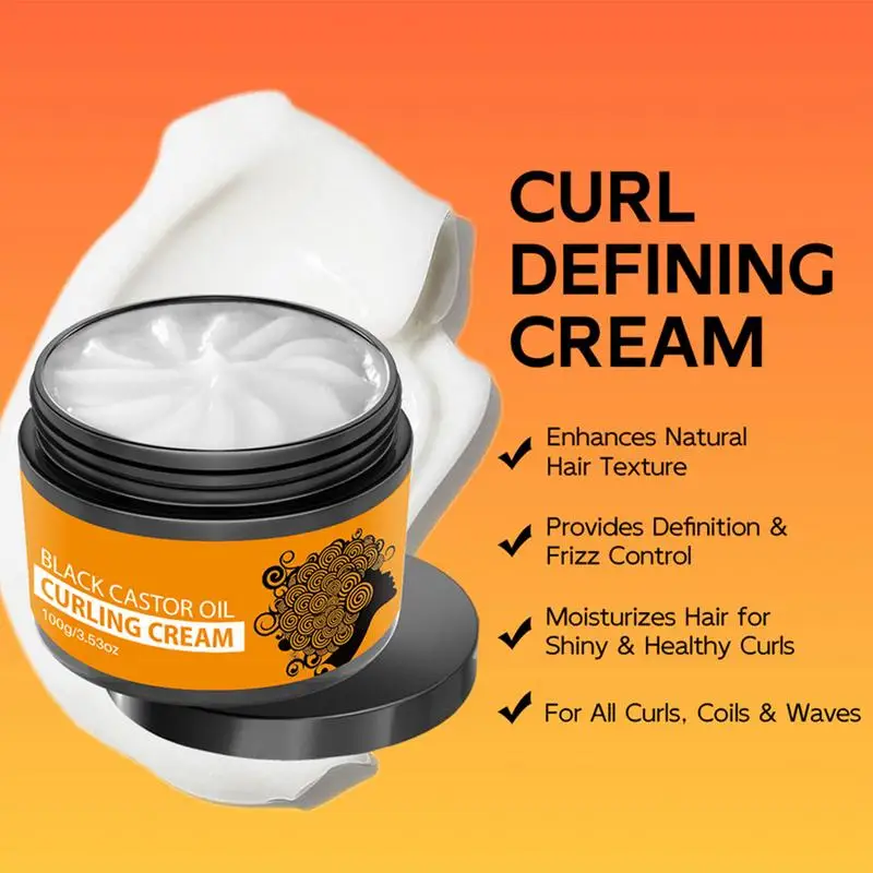 Curl Cream for Curly Hair Moisturizing Black Castor Oil Curling Cream Frizz Control Hair Styling Products 3.53oz for Strong Hold