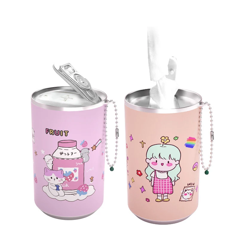 Wet Wipes Case Canned Portable Children 30 Sheets Cleaning Cloths With Creative Cartoon Chain Bell