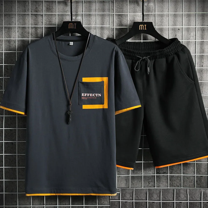 

2023 Summer New Fashion Cotton Two-Piece Men's Casual Loose Comfortable Breathable Cool High-Quality Large Size Sports Suit 4XL