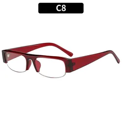 Vintage Leopard Print Half Frame Small Rectangle Gradient UV400 Sunglasses (Wine Red Frame White)