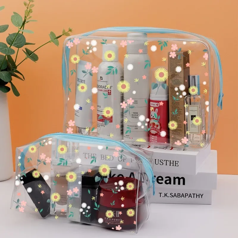 

Transparent Cosmetic Bag PVC Flower Print Clear Makeup Bags Beauty Case Travel Make Up Organizer Storage Bath Toiletry Wash Bag