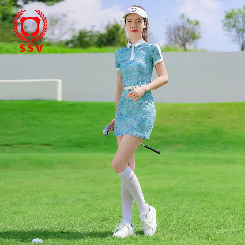 ssv golf dress for woman spring summer short sleeve polo collar shirt dresses ladies sports tennis casual printed short skirt