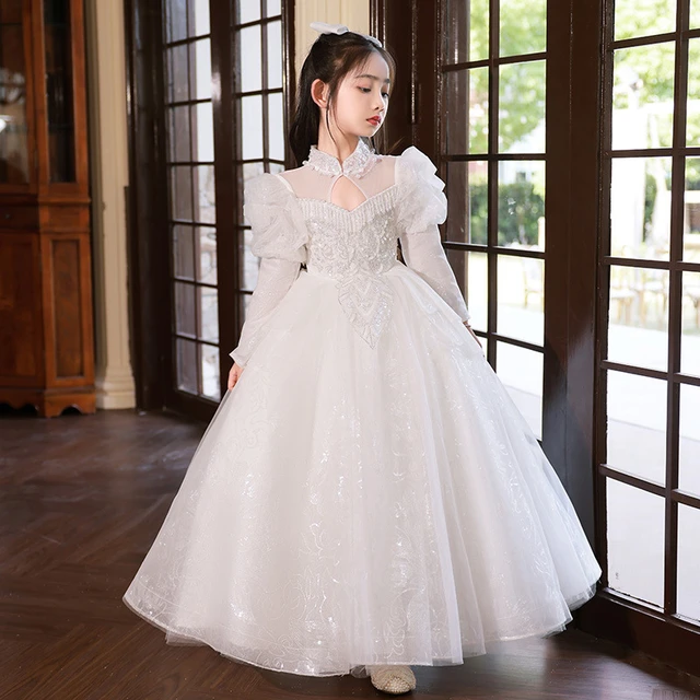 Buy hengyud White First Communion Dresses for Girls 7-16 Princess Flower  Girl Dress Wedding Party at Amazon.in
