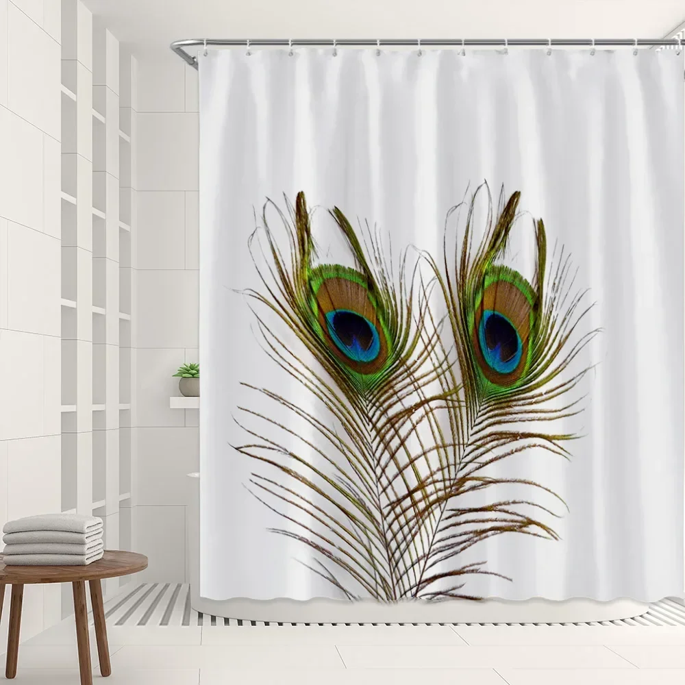 

Aesthetic Feather Shower Curtain Peacock Feather Print Bathroom Decor Curtain Polyester Fabric Bath Curtain Bathroom Accessories